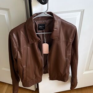 Elegant Brown Faux Leather Jacket -NWT